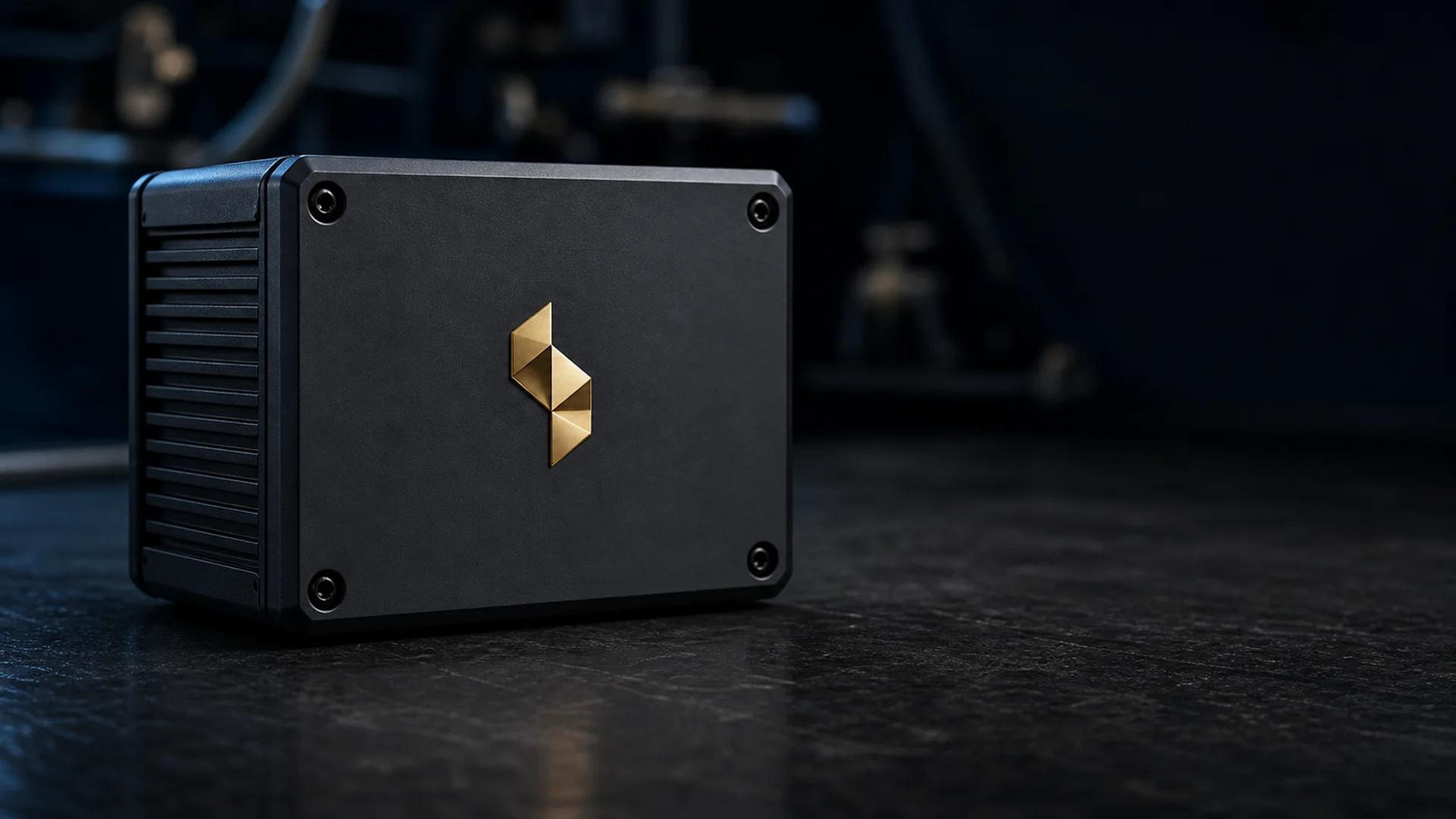 Suntiq gateway with a gold mark on a dark workbench